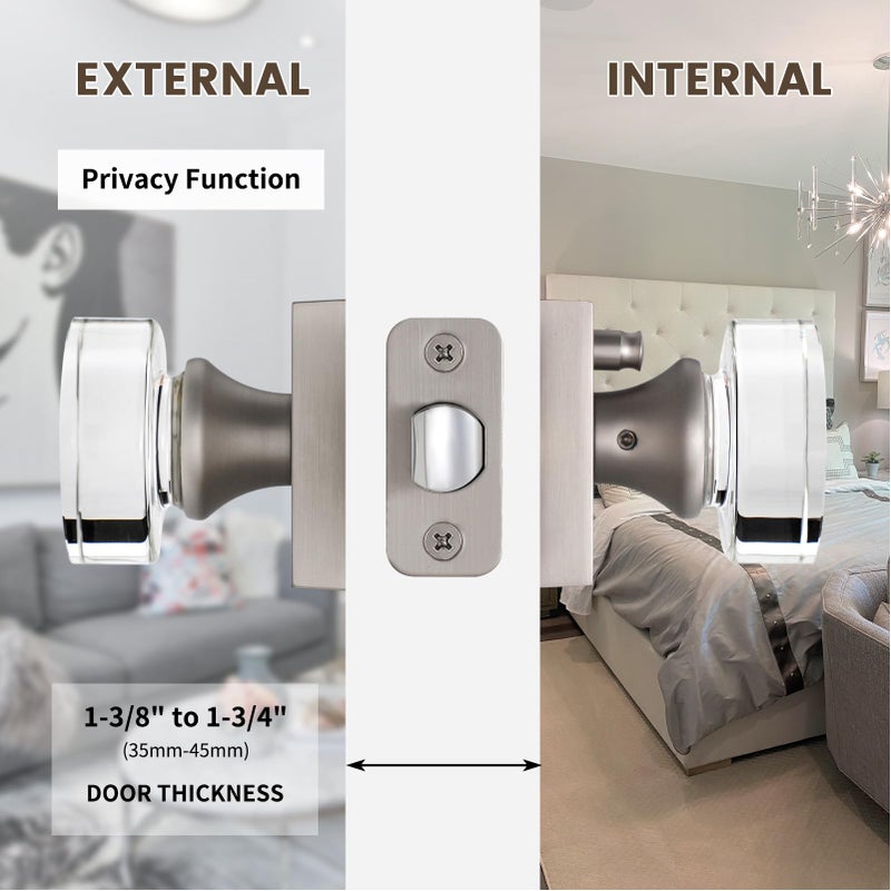 naubea Crystal Door Knobs Brushed Nickel Door Knobs Interior Privacy Door Knobs with Lock, Glass Door Knobs for Bedroom and Bathroom Interior Door Knob Satin Nickel - Image 4